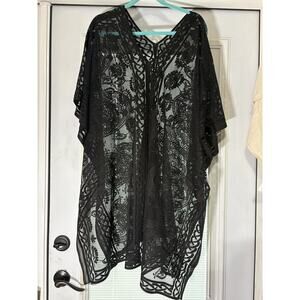 Black Beach Cover Up Lace Design 100% Polyester Woman OSFA Pullover